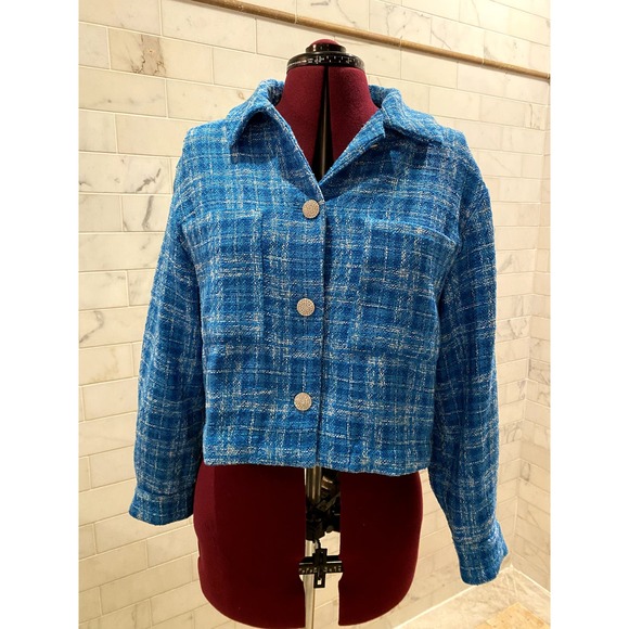 Turquoise blue Zara cropped Jacket - Picture 1 of 10